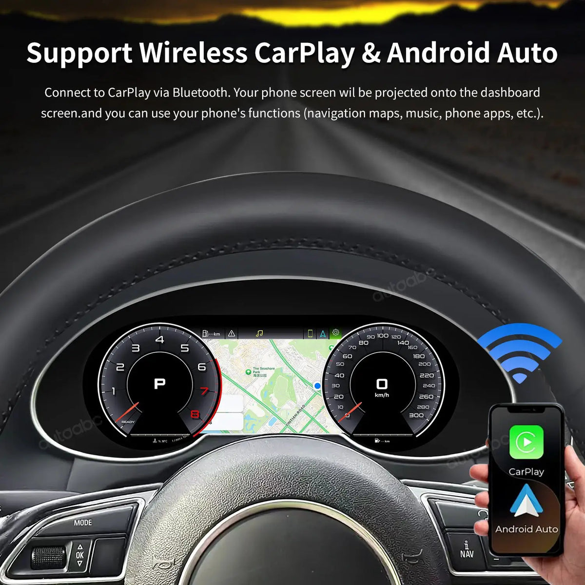 AUTOABC 10.25"LCD Digital Dashboard Cluster Wireless CarPlay Android Auto FOR Audi Q5 2009-2018year Support Steering wheel by InterCyprus Trading Ltd