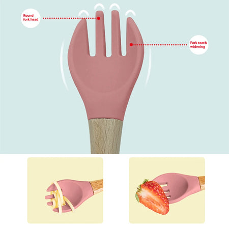 Soft Silicone Fork and Spoon Set for Babies