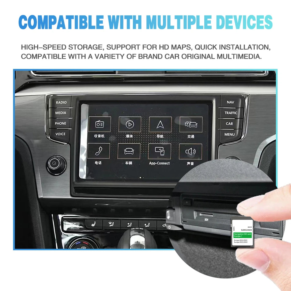Actualizare hartă de navigație UE 2026-2027 card SD pentru VW Golf, Passat, Touran, Tiguan