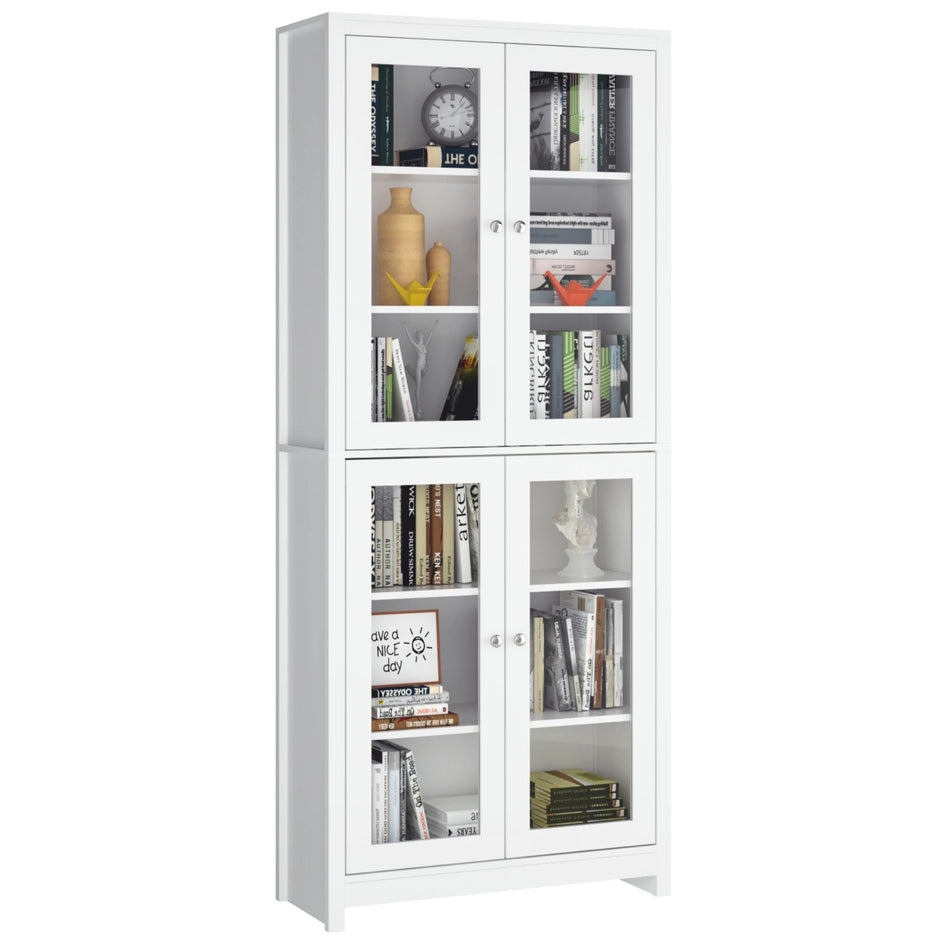 Getone White Display Cabinet With 4 Glass Doors 190cm Tall