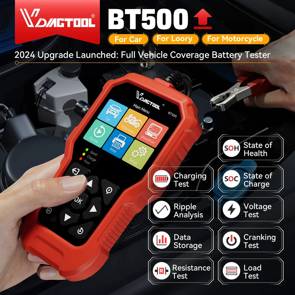 BT500 Automotive Battery Analyzer with Waveform Display, 6V 12V 24V
