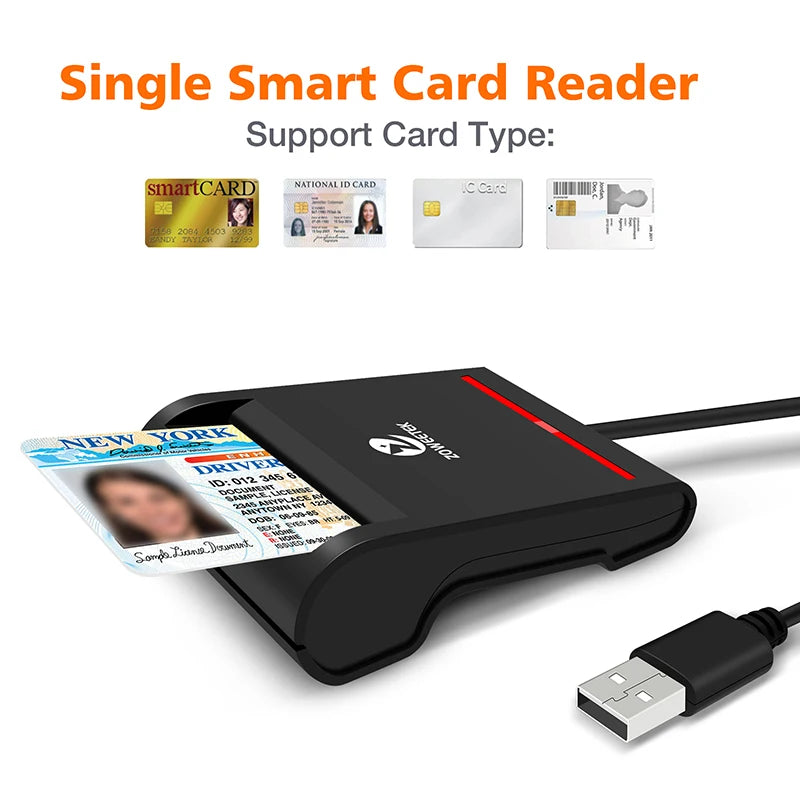 USB 2.0 Smart Card Reader for IC, ID, and EMV Bank Cards, PC Compatible