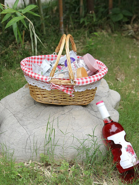 Woven Rattan Picnic Basket &ndash; Folding Handle Portable