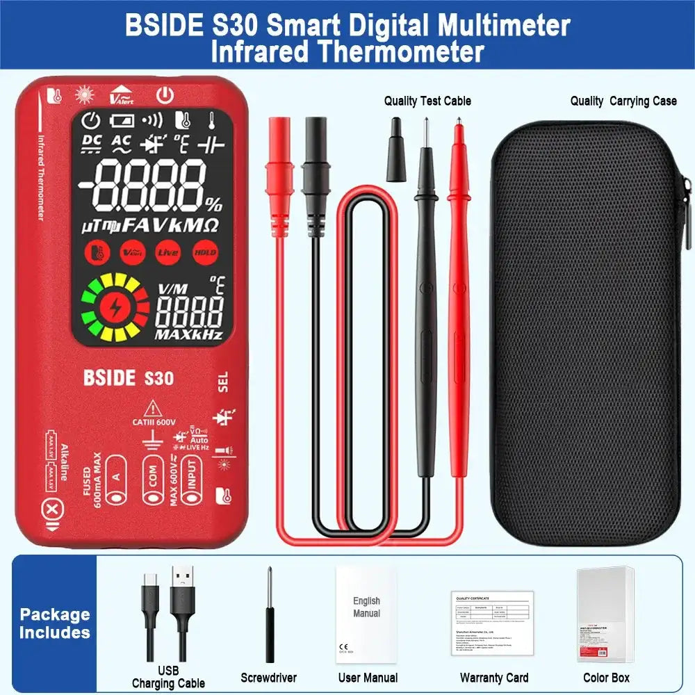 BSIDE Smart Digital Multimeter Infrared Temperature True RMS S30 Red
