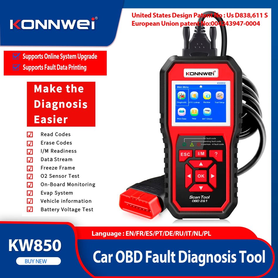 KONNWEI KW850 Bil OBD2 Skanner med Motor System Kontroll och DTC Sökning