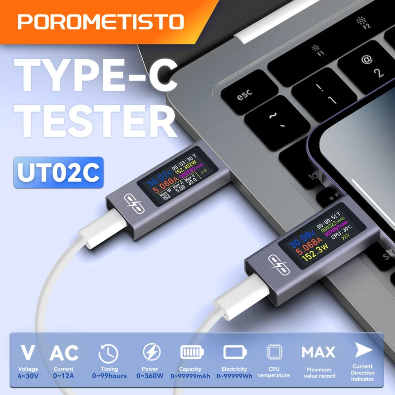 Typ-C USB tester DC 4-30V, multifunkční digitální voltmetr a ampérmetr.