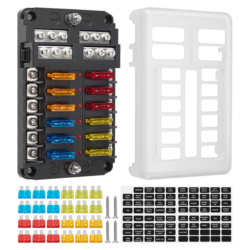 Chelhead 12-fack bilsäkringslåda med negativa bussar LED