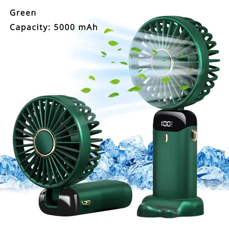 5000mAh Rechargeable Portable Fan with 5 Speeds &amp; LED Display | XMSJ Green 5000mAH