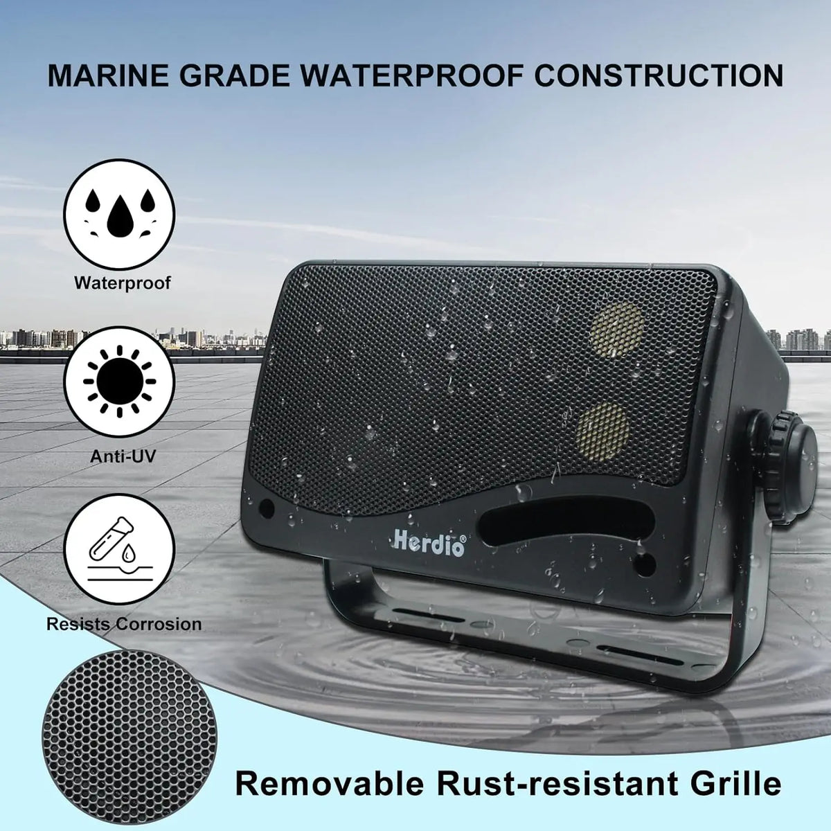 Herdio 3.5'' Waterproof Outdoor Speakers - 200W 3-Way Wall Mount Sound System with Superior Audio Quality for Patio, Marine, and Indoor Use