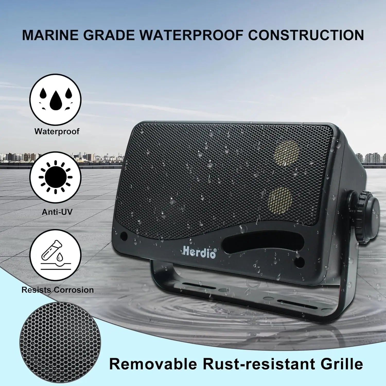 Herdio 3.5'' Waterproof Outdoor Speakers - 200W 3-Way Wired Wall Mount, Patio &amp; Marine Sound System