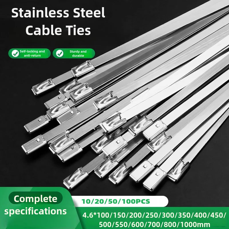 Heavy Duty Self-Locking Stainless Steel Cable Ties - Heat Proof &amp; Reusable 10PCS / 4.6x700-mm / CHINA
