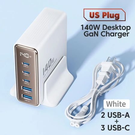 Toocki 140W GaN USB Charger &ndash; 5in1 Desktop Fast Charge US White