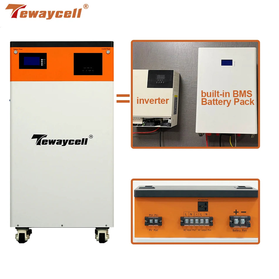 Tewaycell 48V 15kWh LiFePO4 Powerwall Pacco Batteria Con Inverter Integrato 5kW 230V WiFi MPPT ESS Sistema Solare Domestico