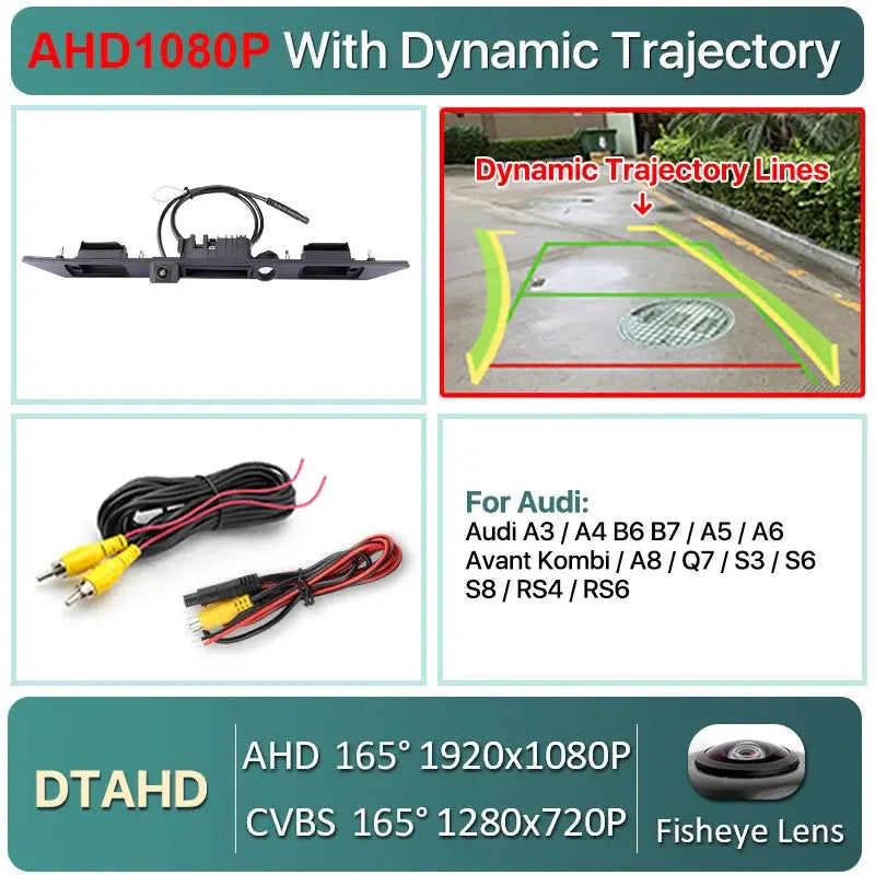 170 Degree AHD 1080P Car Trunk Handle Reverse Camera For Audi A3 A4 A6 B6 B7 S3 S6 A8 RS4 RS6 A5 Q7 2010-2014 Dynamic Trajectory by InterCyprus Trading Ltd