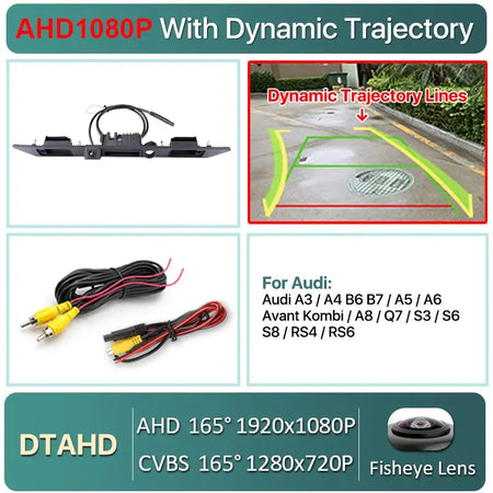 170 Degree AHD 1080P Car Trunk Handle Reverse Camera For Audi A3 A4 A6 B6 B7 S3 S6 A8 RS4 RS6 A5 Q7 2010-2014 Dynamic Trajectory by InterCyprus Trading Ltd