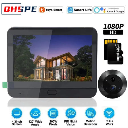 Icam365 Peephole Camera &ndash; Night Vision And 4.3In Screen Black 64G