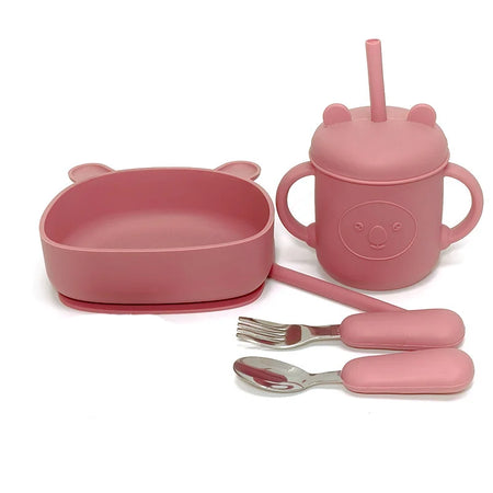 CZSAE Children's Dinnerware Set &ndash; Fall-Resistant Silicone Suction Bowl burgundy