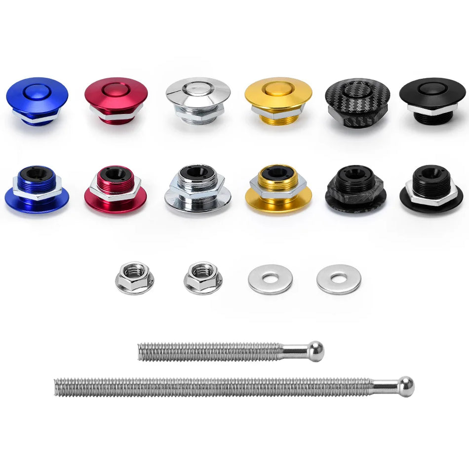 Universal 1.25in Billet Hood Pins Kit With Push Button Lock Clip Aluminum