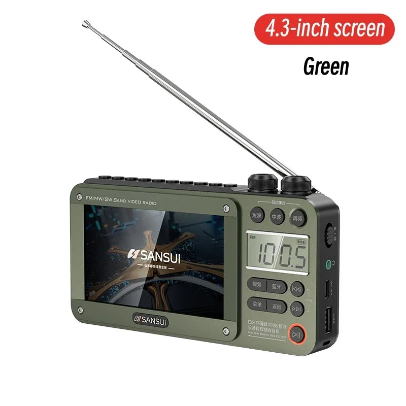 Sansui F51/F50 High-Definition Portable Speakers with Bluetooth and FM Radio 4.3-inch Green