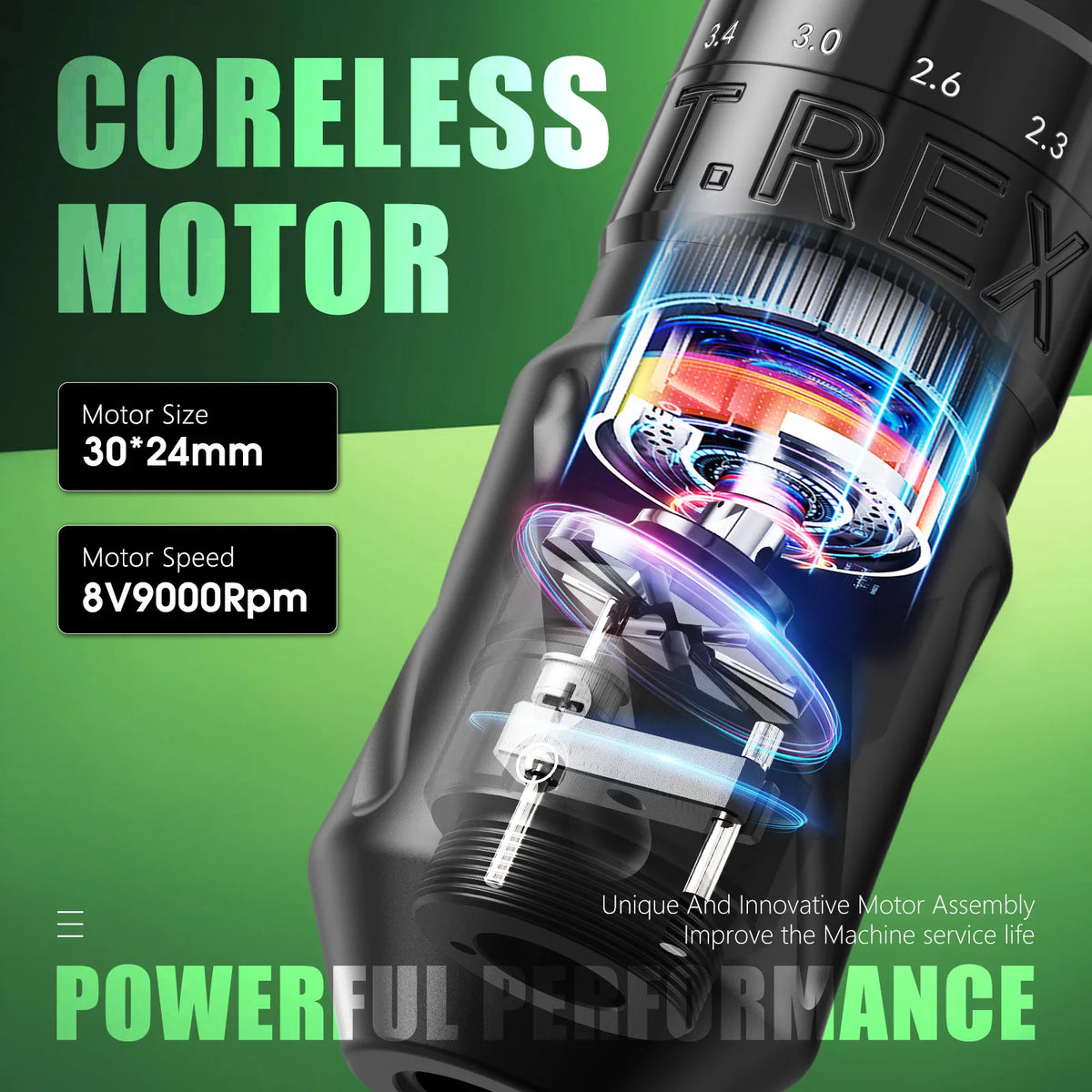 T-Rex Tattoo Pen Machine &ndash; Wireless Rotary 1600mAh Battery