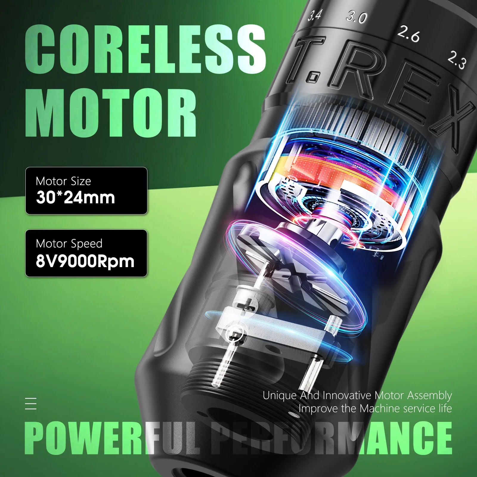 T-Rex Tattoo Pen Machine &ndash; Wireless Rotary 1600mAh Battery