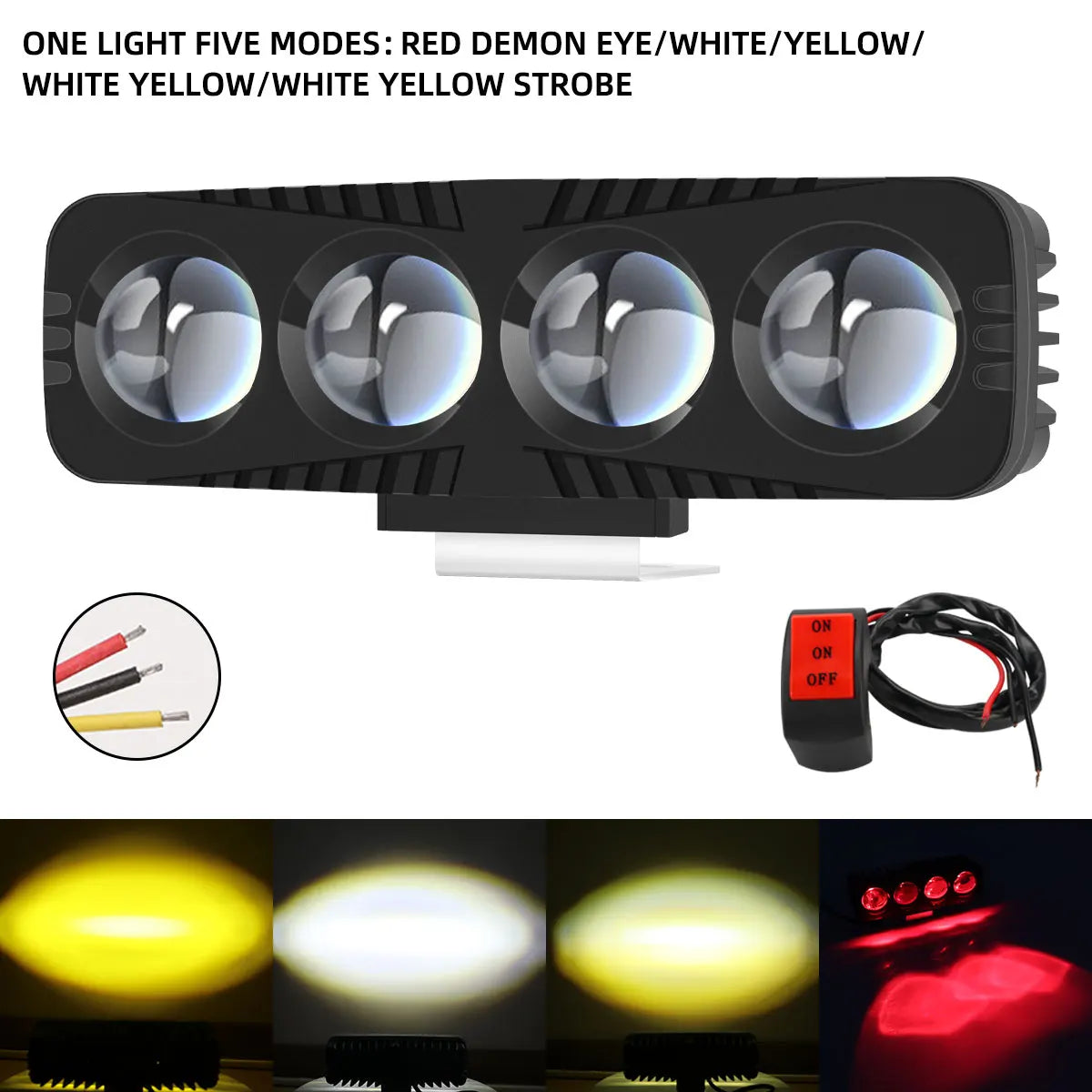 Kevanly Motorcycle LED Spotlight &ndash; Dual Color White Yellow Flashing Fog Light With Switch
