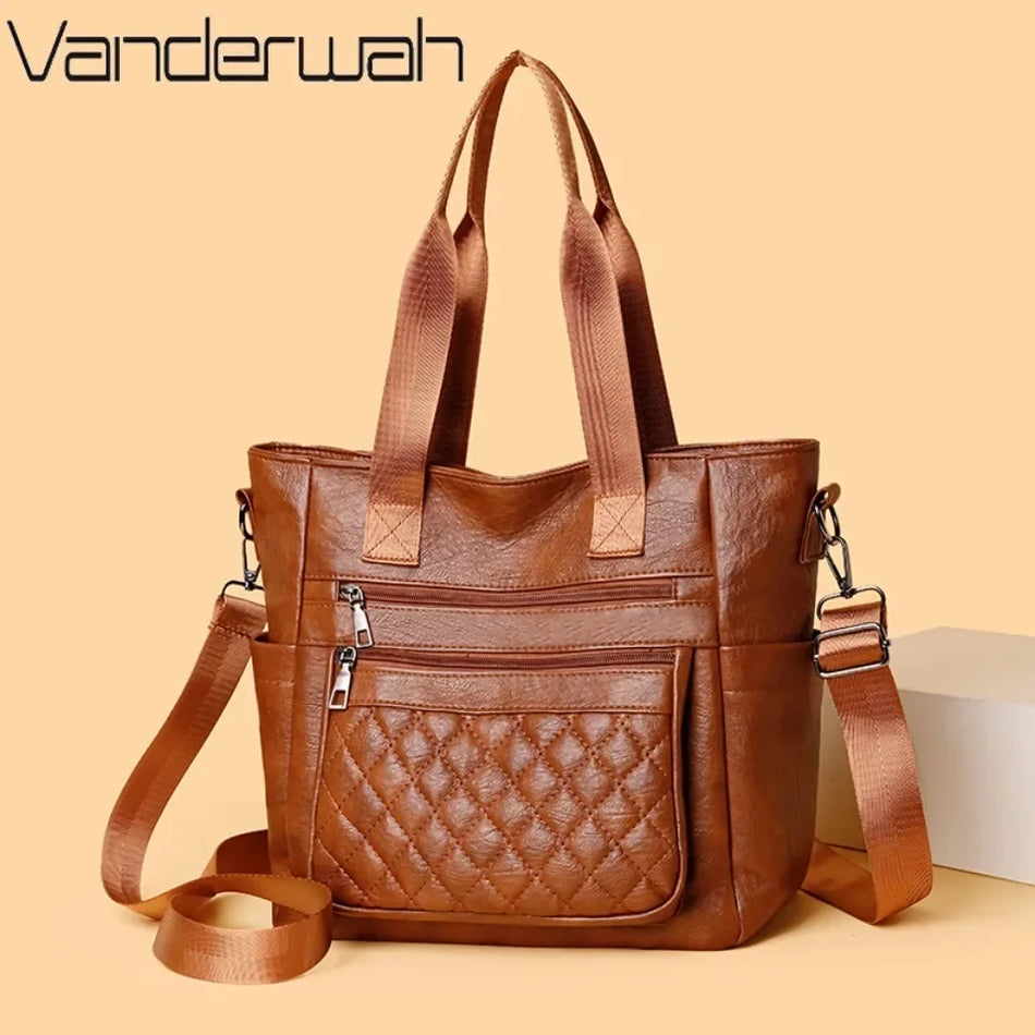 Borsa a Spalla in Morbida Pelle PU per Donna, Grande Capacità, Design Retrò con Tasche Multiple