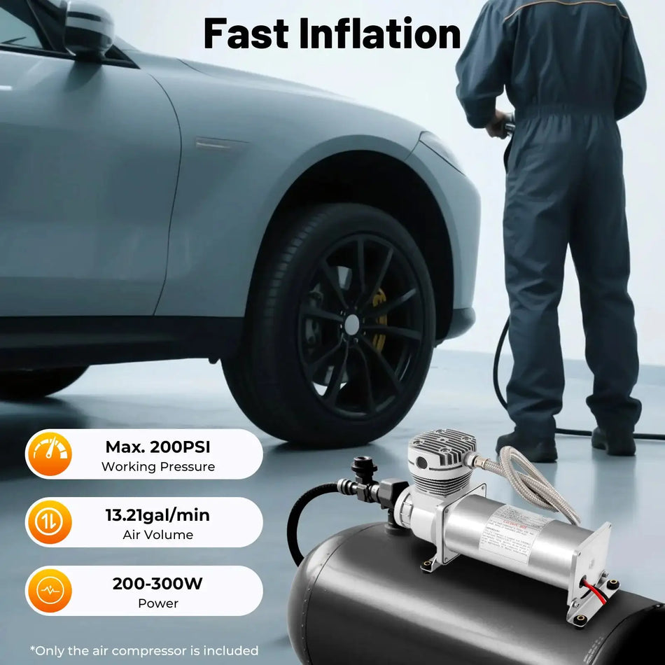 12V Air Compressor Kit &ndash; 200 PSI Copper Motor Heavy Duty