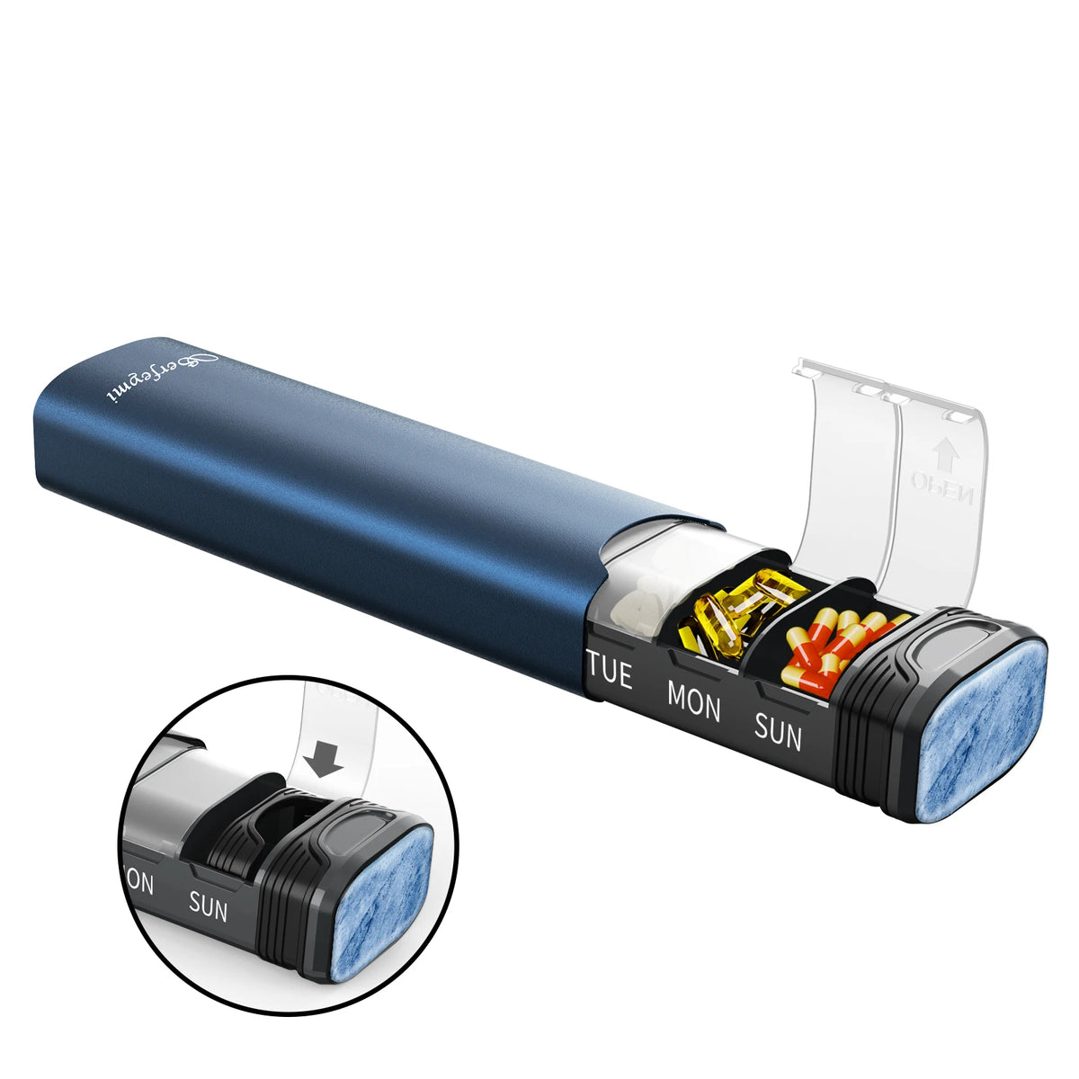 Serfeymi Metal Weekly Pill Organizer &ndash; 7-Day Travel Convenience Blue