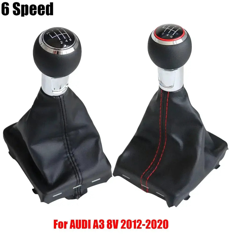 Manual Gear Shift Knob With Leather Gaiter For Audi A3 8V 2012-2020 by InterCyprus Trading Ltd