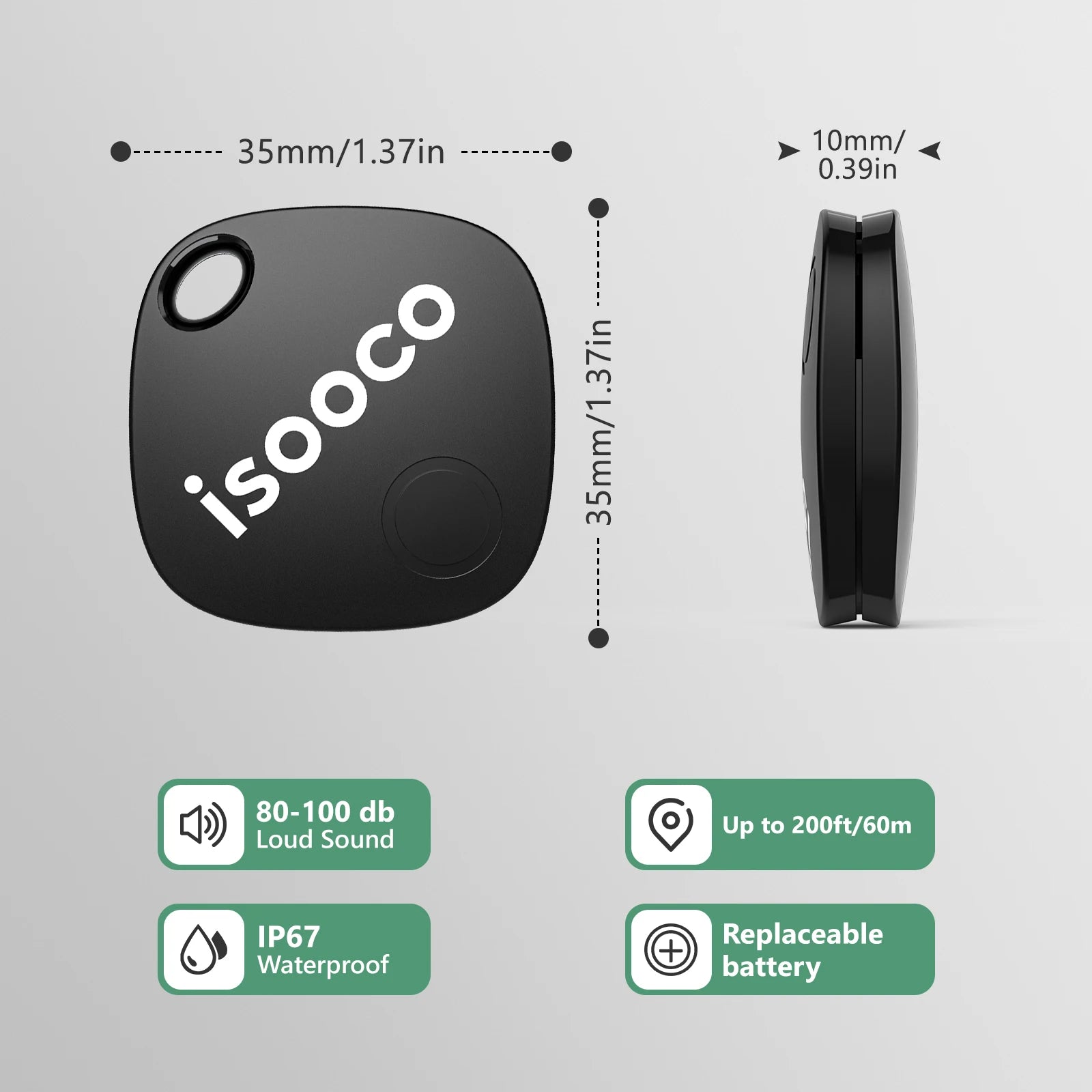 isooco Mini Bluetooth Tracker - Smart Keychain Locator for iOS