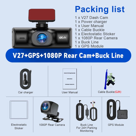 Soam 4K Full HD Dual Dash Camera V27-GPS-6M RCC-BL / 64G