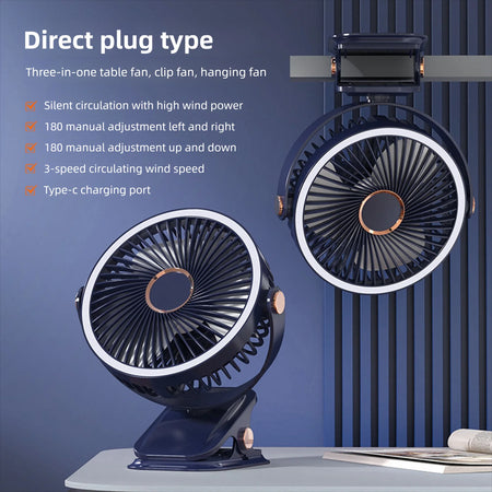 Desk Fan With Clamp And Light &ndash; Quiet Battery Operated
