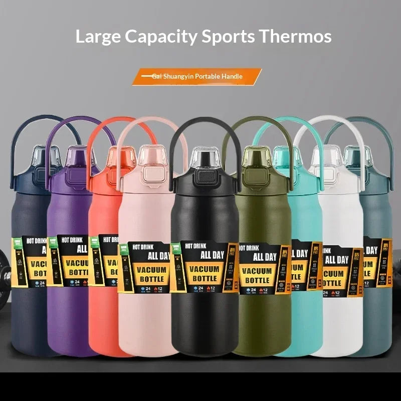 304 Stainless Steel Vacuum Flask with Straw, Insulated Water Bottle for Outdoors