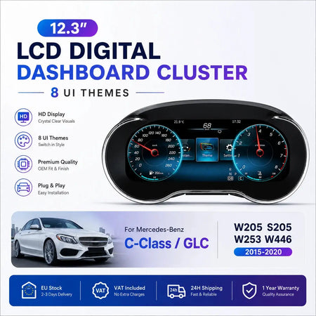 12.3 "LCD Digital Dashboard Cluster Wireless CarPlay Android Auto For Mercedes Benz C/GLC W205 S205 W253 2015-2020 With HDMI BT by InterCyprus Trading Ltd
