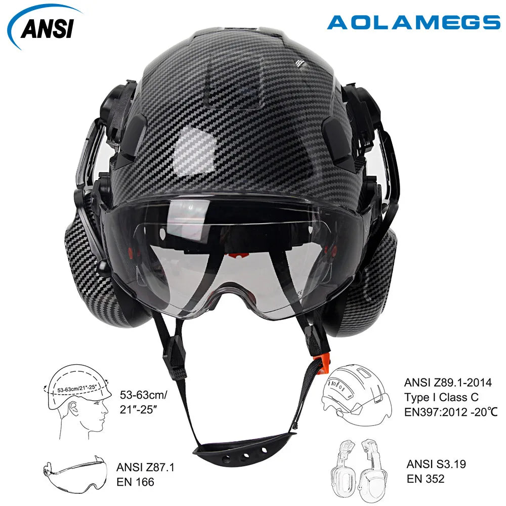 CE ABS Safety Helmet With Earmuffs Goggles &ndash; Secure Fit