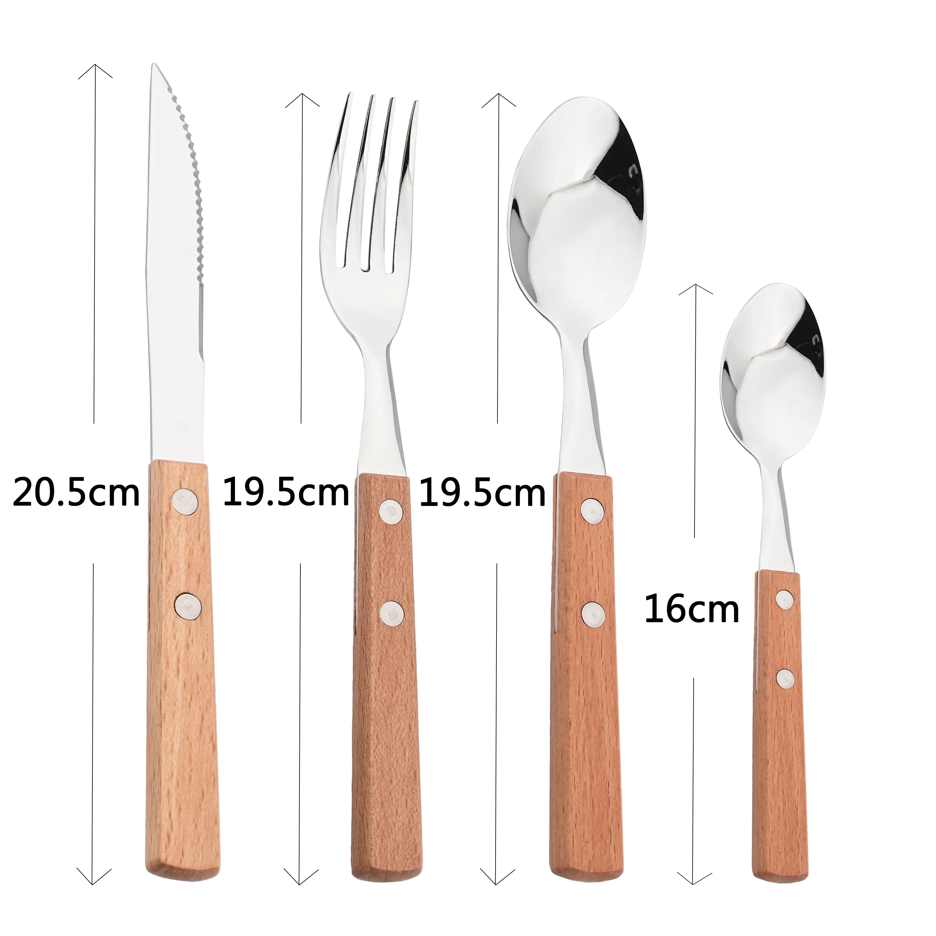 4Pcs Wooden Handle Cutlery Set &ndash; Eco-Friendly Stainless Steel Dinnerware
