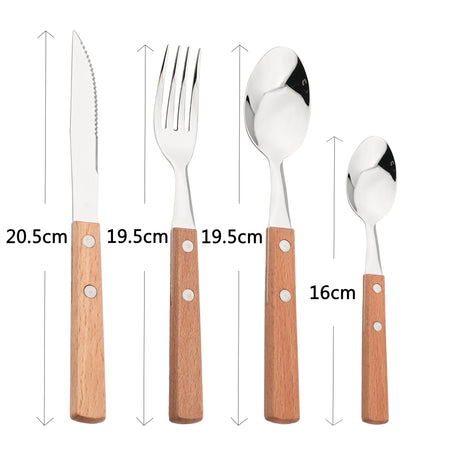 4Pcs Wooden Handle Cutlery Set &ndash; Eco-Friendly Stainless Steel Dinnerware