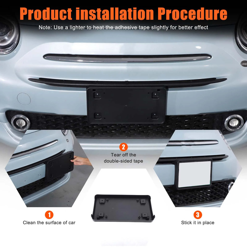 Czarny przedni uchwyt na tablicę rejestracyjną z ABS Fiat 500 2016 do 2025