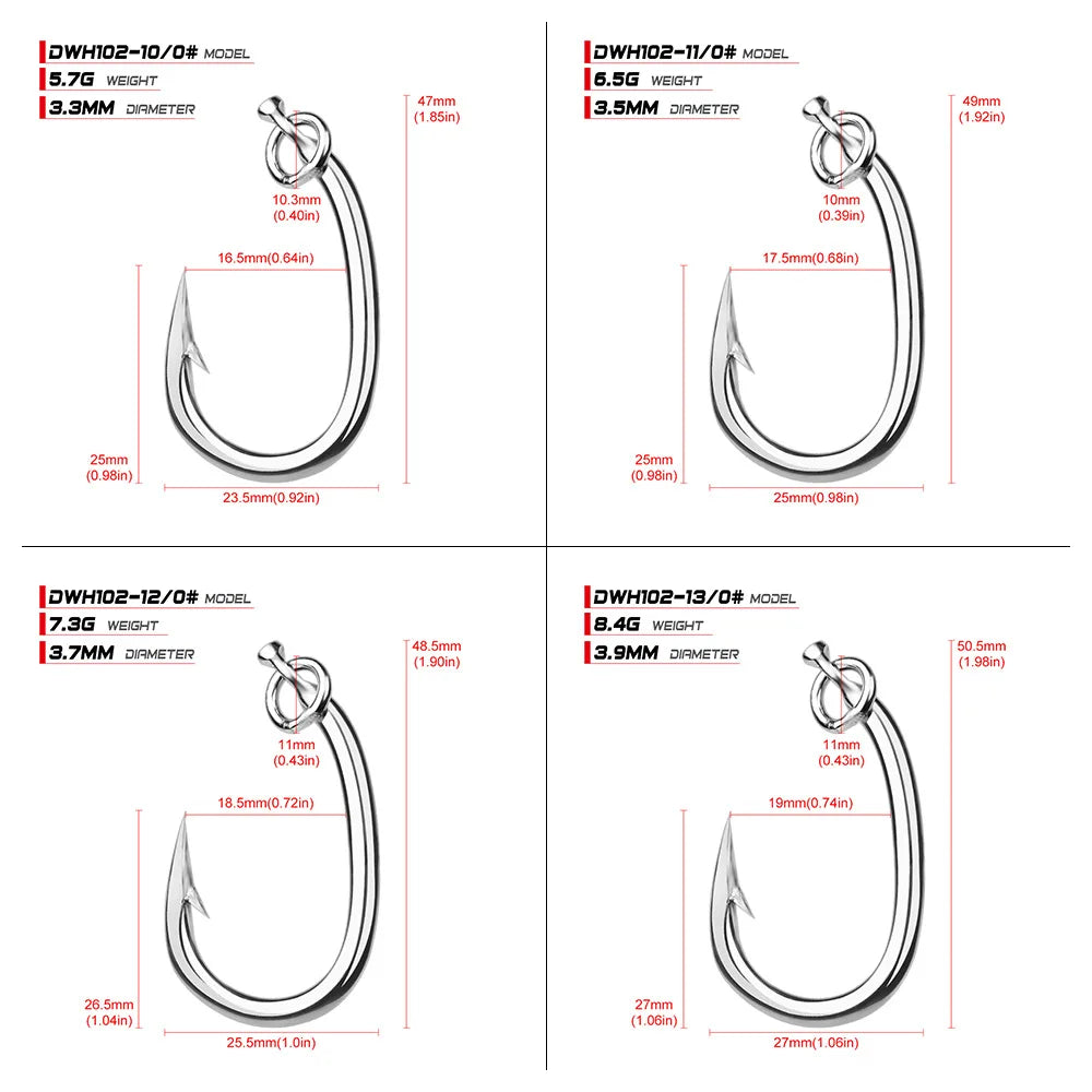Stainless Steel Barbed Tuna Hooks Set - Corrosion-Resistant &amp; Perfect for Ocean Boat Fishing