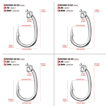 Stainless Steel Barbed Tuna Hooks Set - Corrosion-Resistant &amp; Perfect for Ocean Boat Fishing