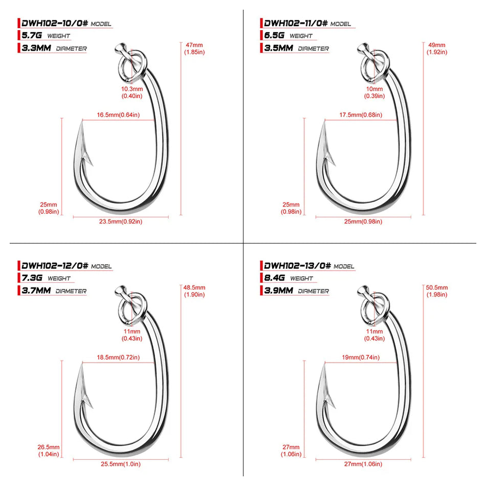 Stainless Steel Barbed Tuna Hooks Set - Corrosion-Resistant &amp; Perfect for Ocean Boat Fishing