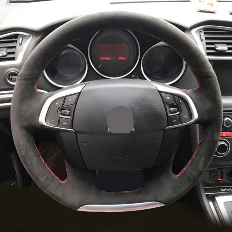 Ručno šivana crna presvlaka za upravljač od antilop kože za Citroen C4 C4L DS4