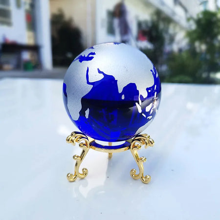 6cm Crystal Earth Ball with Base &ndash; Feng Shui Desk Decor with golden base / 60mm