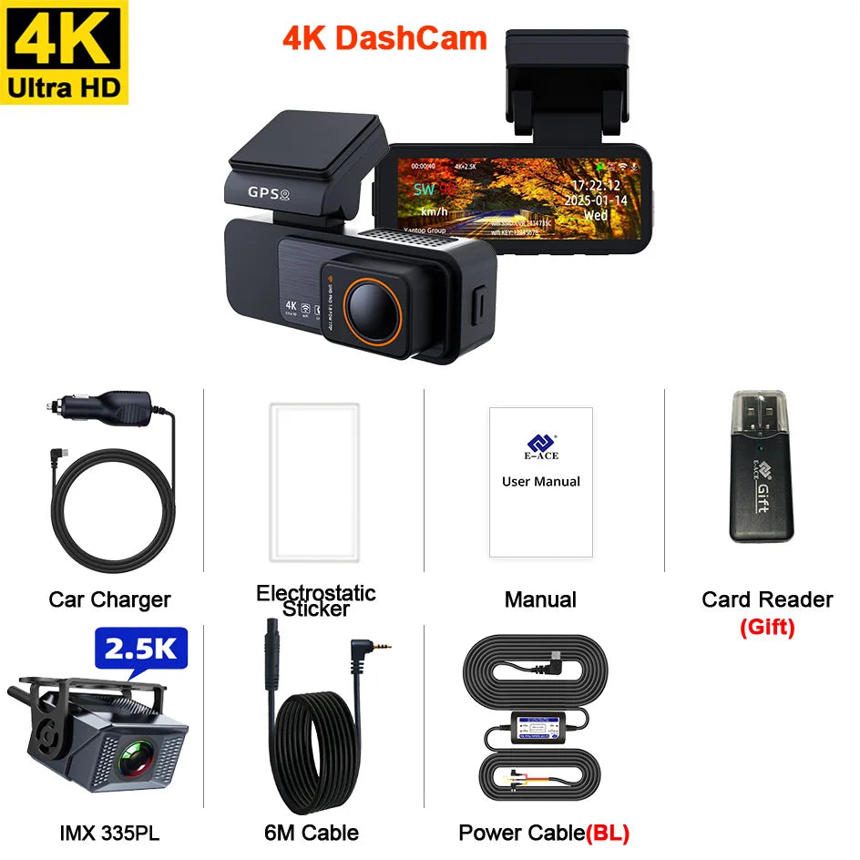 ACCEO Dash Cam 4K UHD - Dual Lens Night Vision GPS B60P-6M RC-KIT / 256G