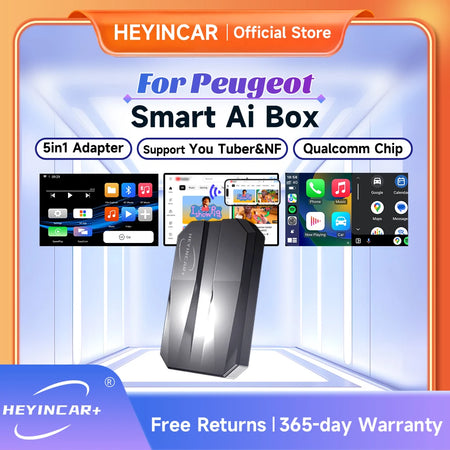 2025 HEYINCAR Smart AI Box &ndash; Wireless Android Auto CarPlay Adapter for Peugeot