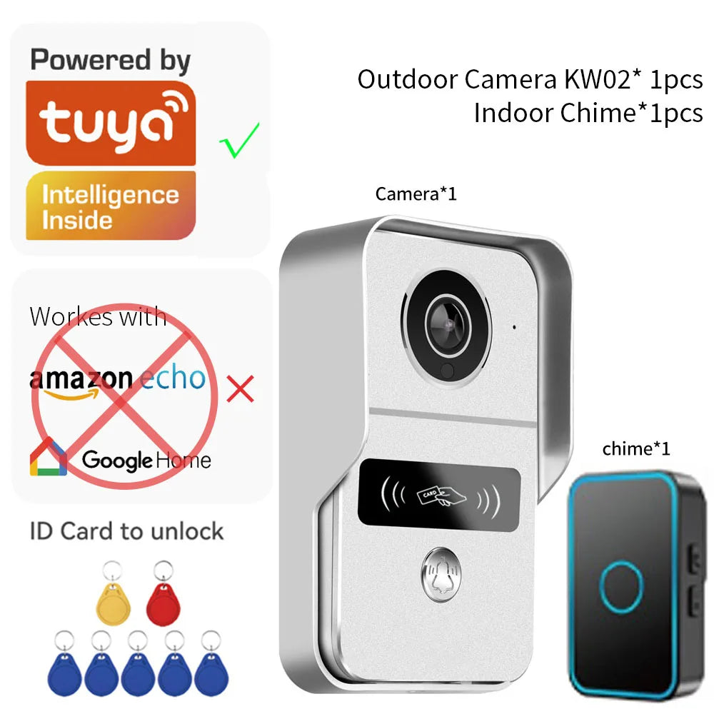 Tuya App 1080P Wifi IP Video Doorbell &ndash; Remote Unlock KW02 basic chime / EU Plug