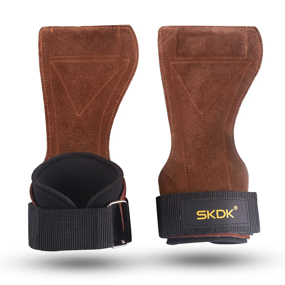 Cowhide Gym Grips with Wrist Wraps - Ideal for Weightlifting &amp; Workouts Dark Khaki