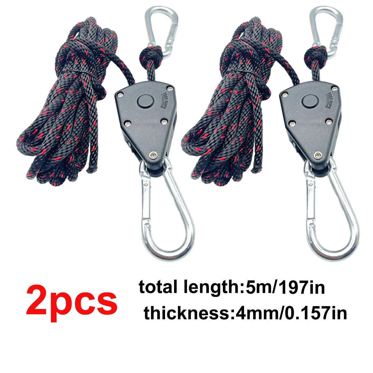 4mm Outdoor Tent Tie Down Rope with Pulley Tightener - 2pc Set 5m 2pcs