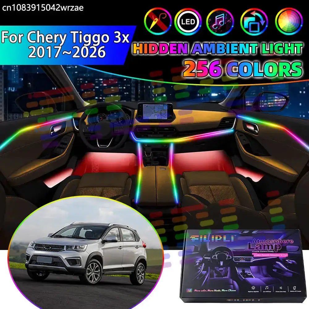 For Chery Tiggo 3x 2017~2026 DR3.0 Omoda 3 RGB Car Interior Ambient Lights Strips Breathing Lighting Kit App Control LED strips by InterCyprus Trading Ltd